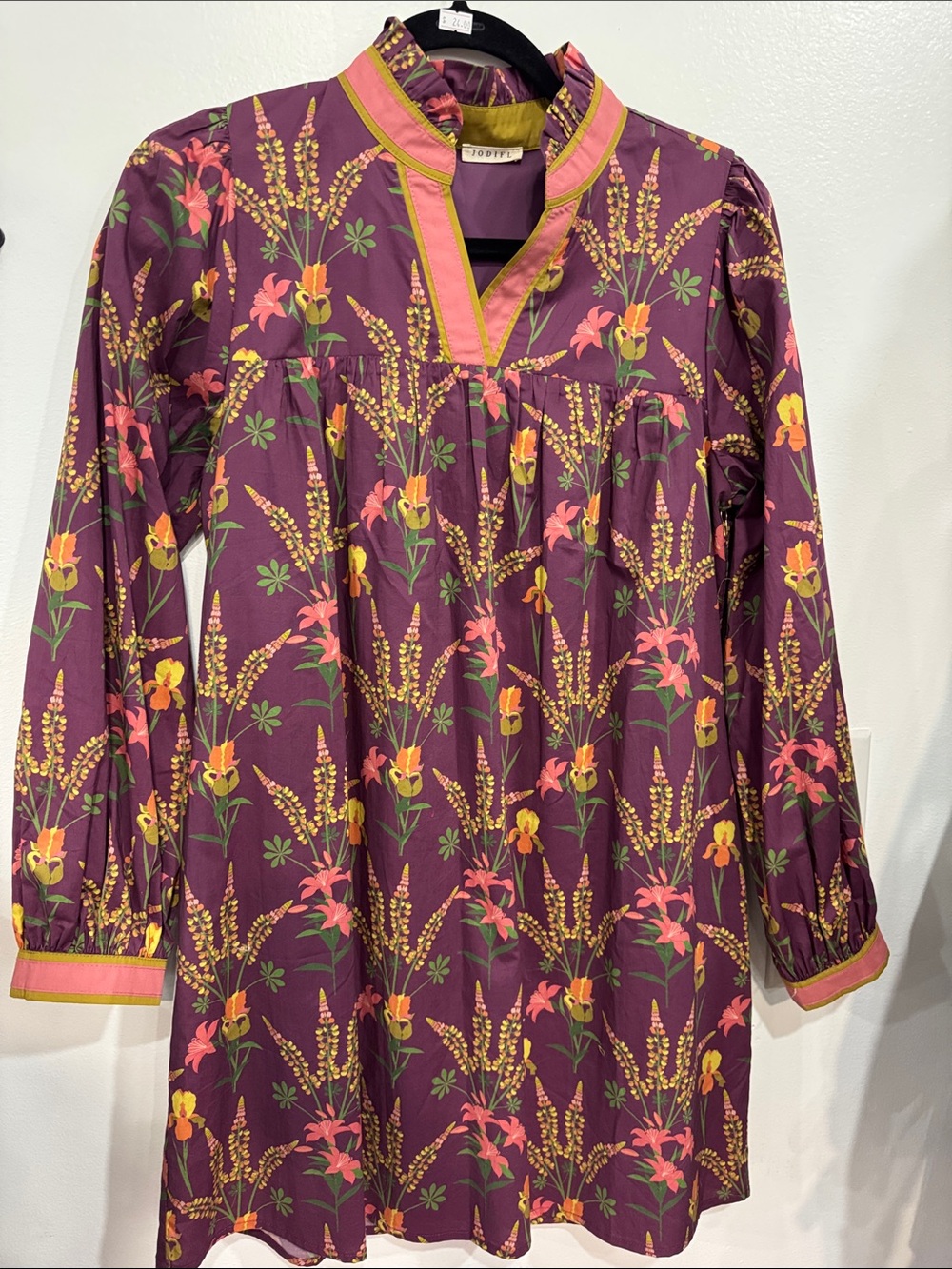 JODIFL Plum Floral Tunic Dress with Pink & Yellow Accents